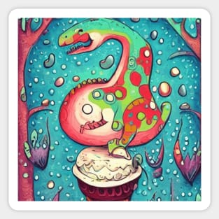 happy dinosaur love ice cream art Sticker